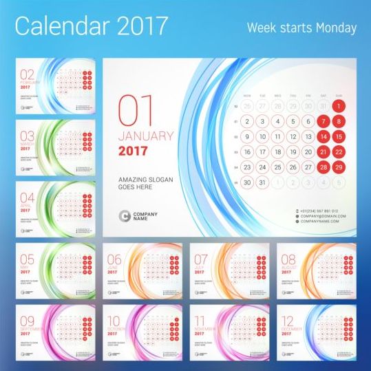 2017 Kalender mit rundem Knopfvektor 03 Runde Kalender button 2017   
