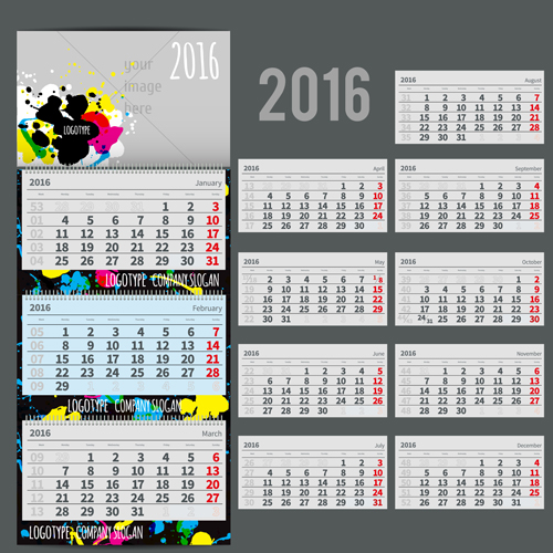 Abstrait bureau calendrier 2016 vecteurs calendrier de bureau calendrier Abstrait 2016   