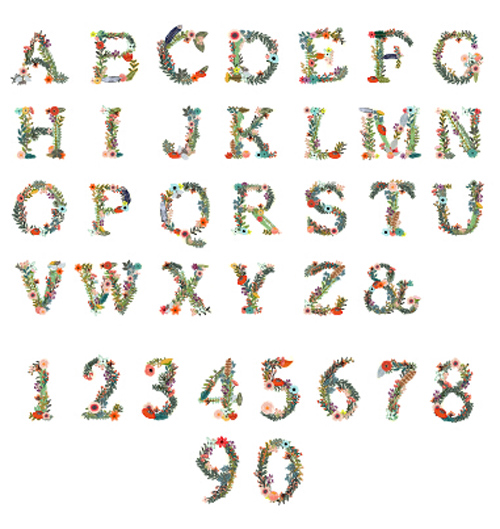 Alphabet mit Nummer und Blumenvektor Zahl Blume alphabet   