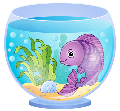 魚と一緒の水槽漫画ベクトルセット06 漫画 水族館   