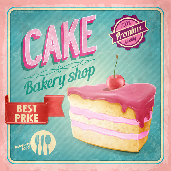 Kuchenbäckerei Retro-Plakatvektor 04 shop Retro-Schrift poster Kuchen Bäckerei   