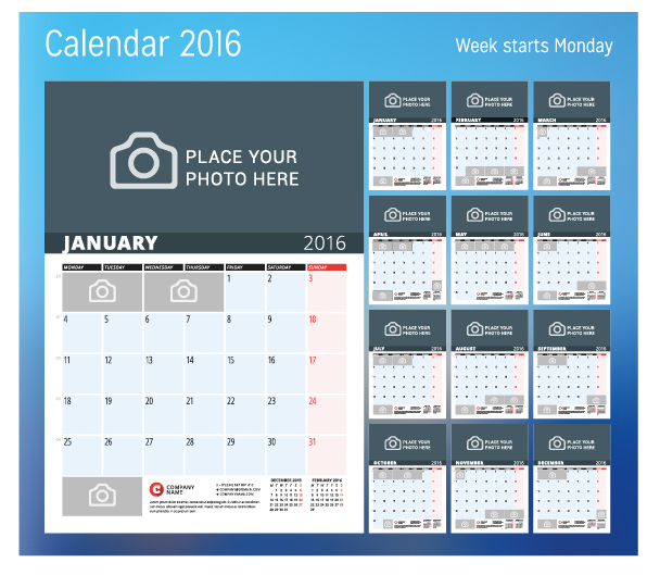 Calendrier 2017 avec photo vector design 07 photo calendrier 2017   