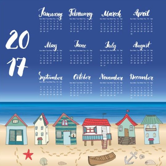 Calendriers 2017 avec vecteur de maison de plage 04 plage maison calendriers 2017   