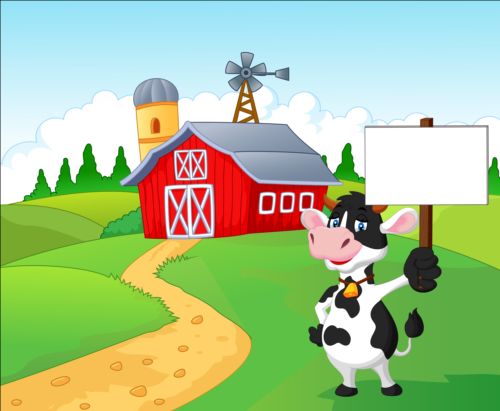 Vache de dessin animé avec des vecteurs de ferme 01 vache ferme dessin animé   