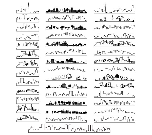 Contour de ville et vecteur de conception de silhouette Ville silhouette contour   