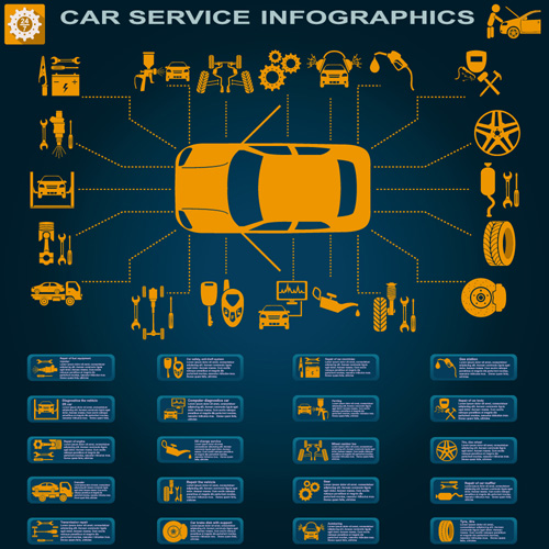 Creative car service infographies Template Vector 14 voiture modèle infographie Créatif   