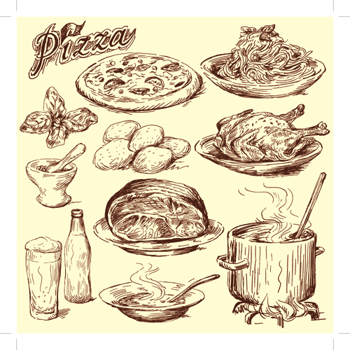 Dessin des aliments rétro illustrations vecteur 04 police rétro nourriture illustrations illustration Dessin   