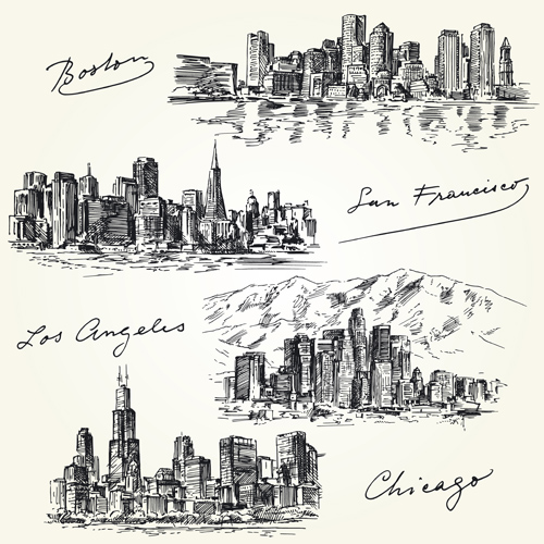 Berühmte Städte Gebäude handgezeichneten Vektor 02 Städte Hand gezeichnet Gebäude berühmt   