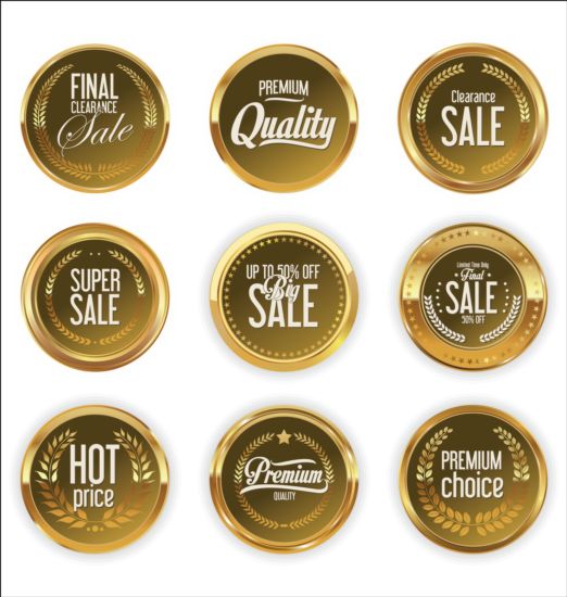 Badges dorés et étiquettes avec vecteur de couronne de Laurier or Laurier étiquettes Couronne badges   