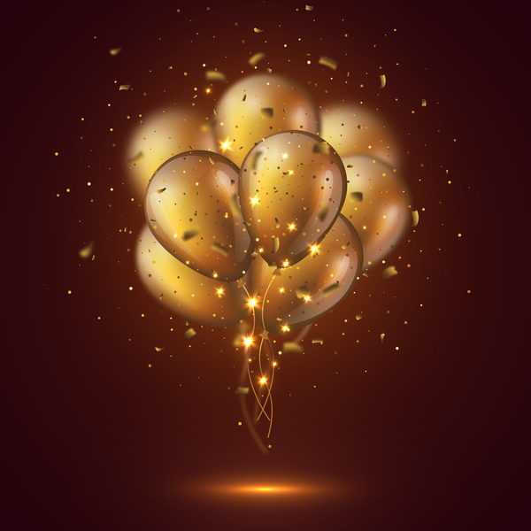 Goldener Ballon mit Konfetti-Vektorhintergrund 02 Konfetti golden ballon   