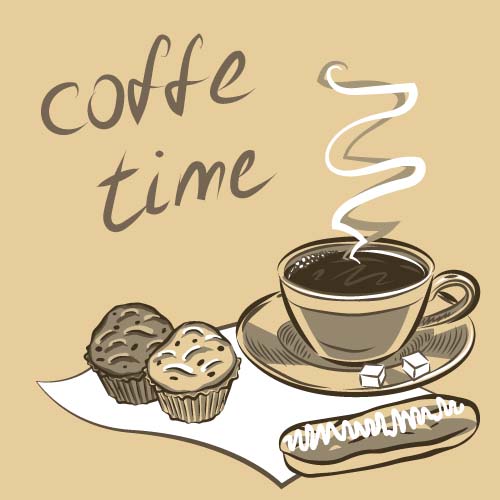 Handgezeichnetes Kaffee-Zeit-Thema Hintergrund Vektor 02 Thema kaffee Hintergrund hand gezogene   