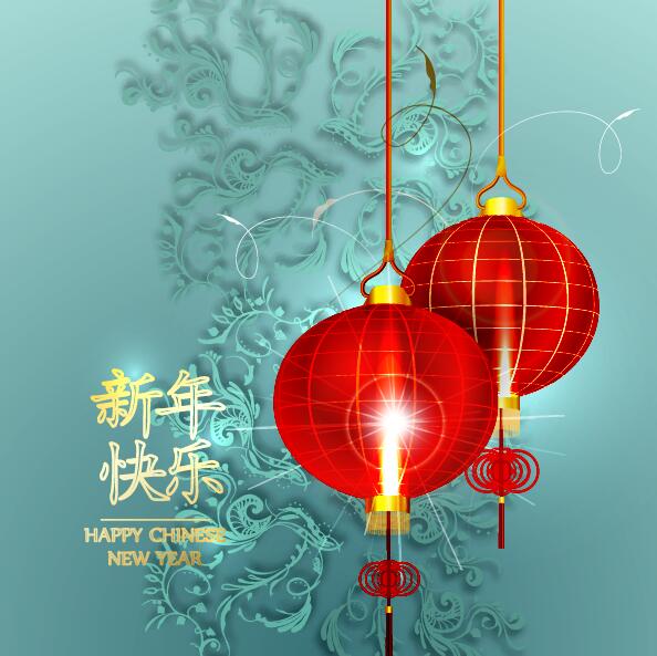 ハッピー中国の新年グリーティングカードとランタンベクトル06 Gooloc