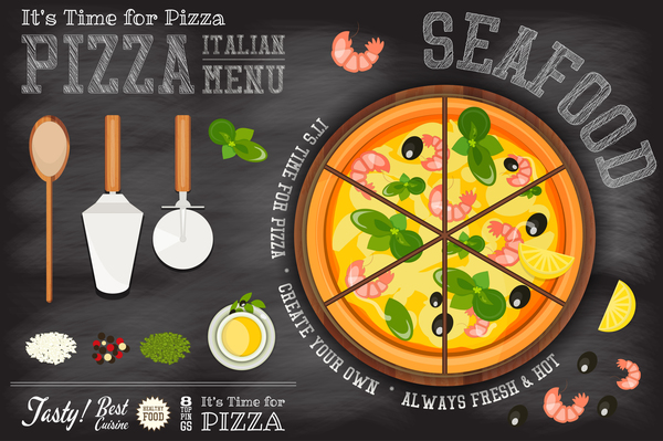 Italienische Pizza-Speisekarte Vorlage mit Tafel Vektoren 06 pizza menu Italienisch   