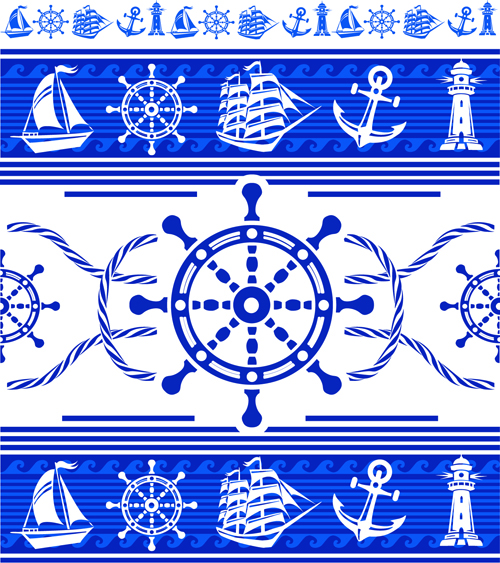Éléments nautiques bleu sans soudure motif vecteur 02 sans soudure Nautique modèle elements Bleu   