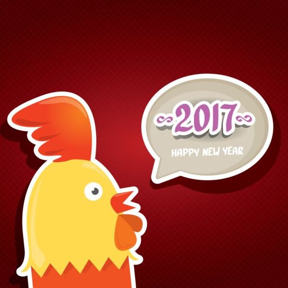 Nouvelle année 2017 bulles de discours avec drôle coq vecteur 05 nouveau drôle discours coq Bulles année 2017   