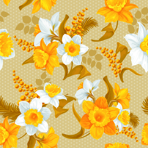Fleurs blanches et jaunes vecteur seamless pattern 02 sans soudure motif jaune fleurs blanc   
