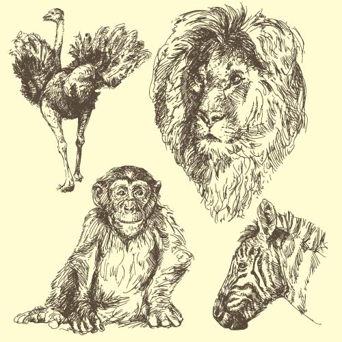 野生動物手描画ベクトルセット02 野生 手描き 動物   