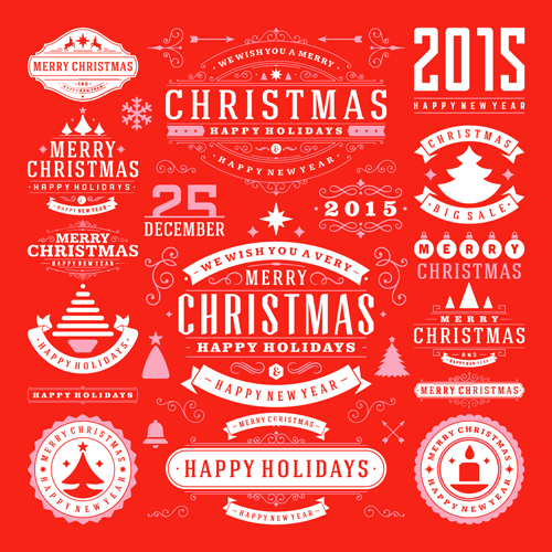 2015 Weihnachten 2015 mit glücklichen Urlaubsetiketten Vektor 04 Weihnachten Urlaub happy Etiketten 2015   