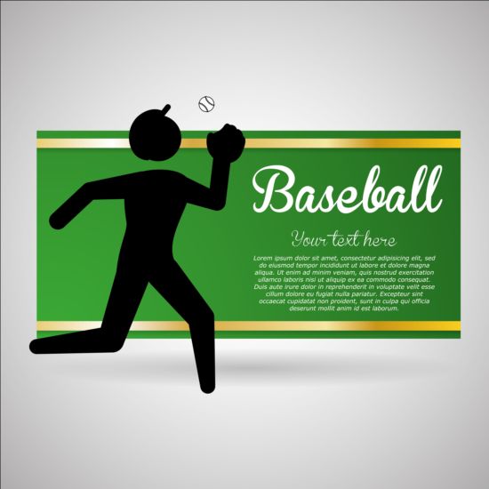 Baseball-grünes Banner mit Menschen Silhouette Vektoren gesetzt 04 silhouette Menschen grün baseball banner   