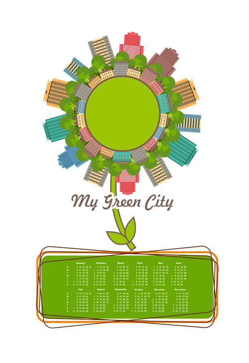Calendrier 2016 avec vecteur de la ville verte 02 Ville vert calendrier 2016   
