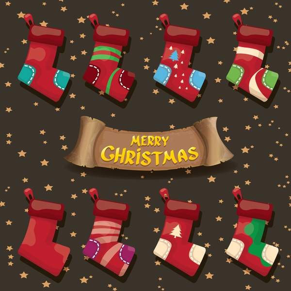 レトロなクリスマスバナーベクトル01と漫画のクリスマスソックス 靴下 漫画 レトロなフォント バナー クリスマス   