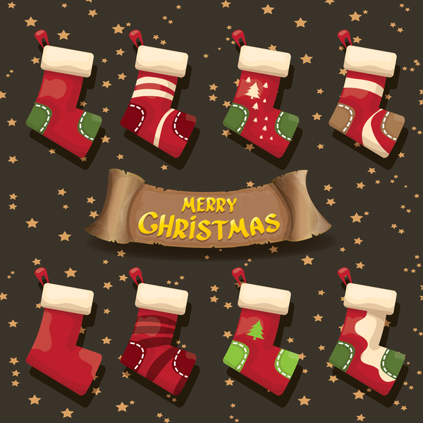 Chaussettes de Noël de dessin animé avec rétro bannière de Noël vecteur 11 police rétro Noël chaussettes cartoon Bannière   