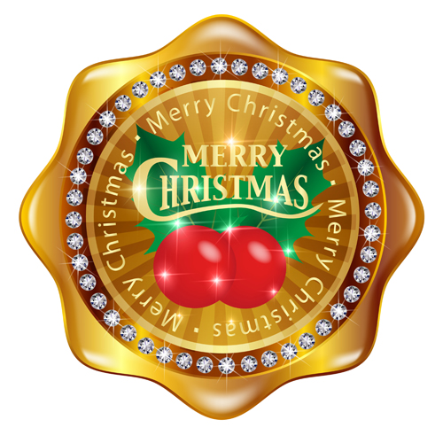 Badges dorés de Noël avec le vecteur de houx rouge Noël holly golden badgesred   