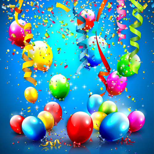 Konfetti und bunte Luftballons Geburtstagshintergrund Vektor 04 Konfetti Hintergrund Geburtstag Bunt ballons   
