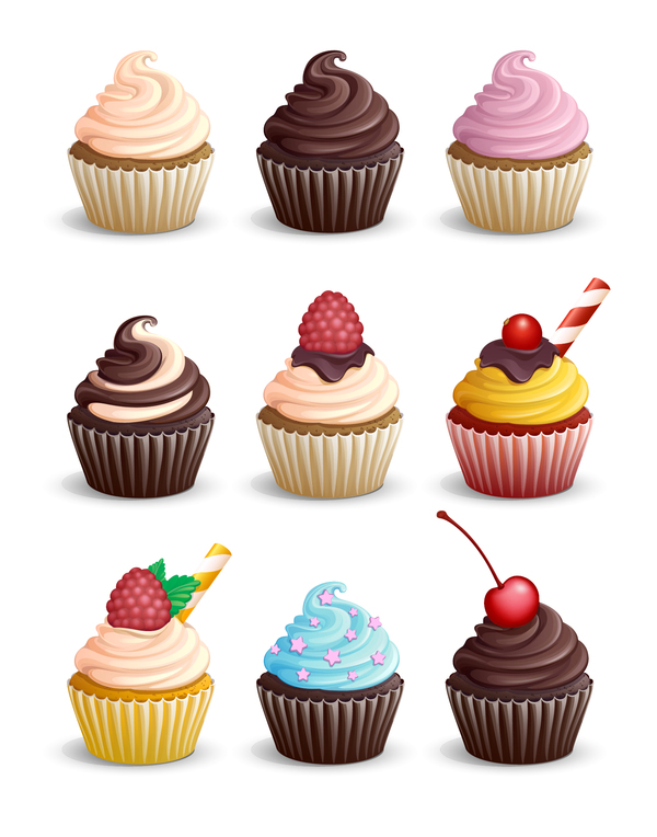 Cupcake mignon Design vecteurs ensemble 02 mignon cupcake   