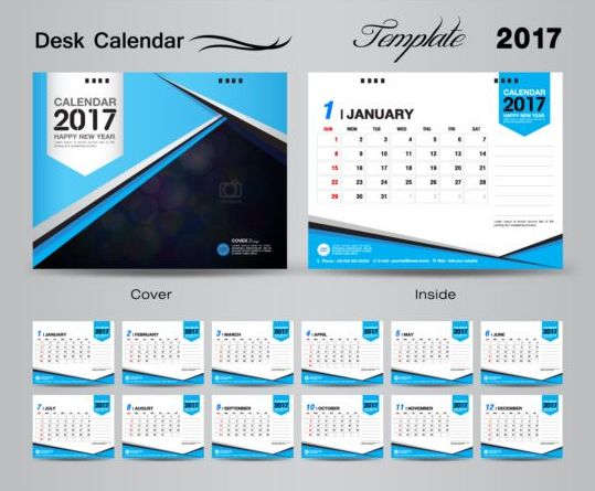 Calendrier de bureau 2017 vecteurs modèle 02 calendrier bureau 2017   