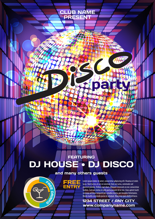 Disco Party affiche vecteur matériel 01 poster matériel fête disco   