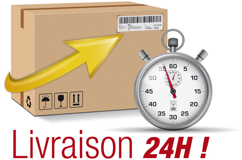 Affiche de livraison express avec boîtes en carton et vecteur de chronomètre 03 poster livraison express chronomètre carton boîtes   