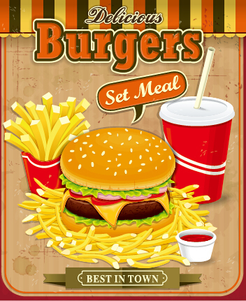 Fast-Food-Retro-Poster-Design-Vektor Retro-Schrift poster Plakatdesign fast food   