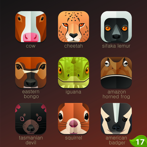 Lustige Tiersymbole Flachstil Vektor 10 icons funny Animal   