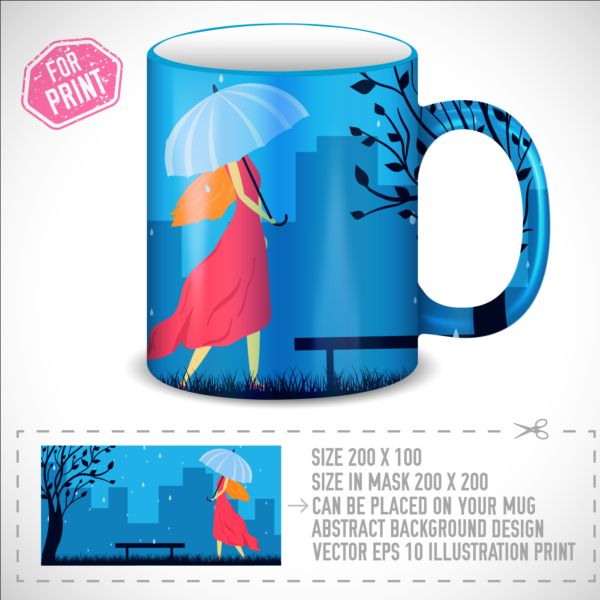 Fille et parapluie avec la tasse vecteur 01 parapluie mug Fille   