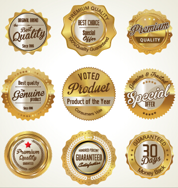 Goldene Luxus-Handelsmarken mit Abzeichen Vektor 01 Luxus Goldene Gewerbe Etiketten Abzeichen   