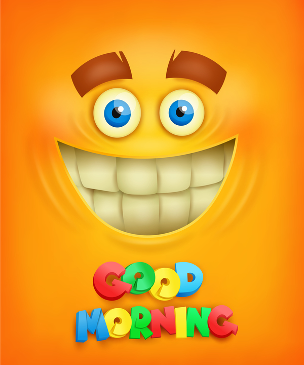Guten Morgen Text mit Smiley Emoticon gelben Gesicht Vektor 01 text smiley Guten Morgen Gesicht gelb emoticon   