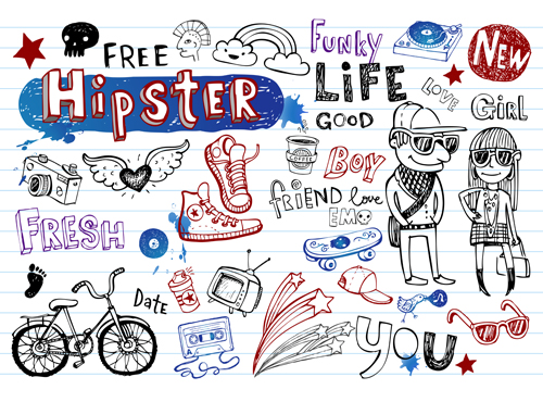 Hand Zeichnung Hipster-Elemente vektorische Illustration 02 illustration hipster Handzeichnung   