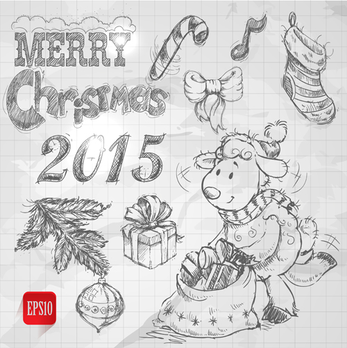 手描きクリスマス2015羊の年の要素ベクトル02 要素 手描き ヒツジ クリスマス 2015   