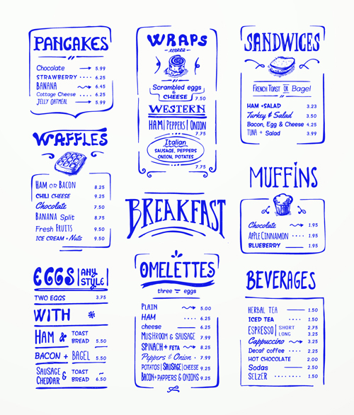 Von Hand gezeichnete Menü blaue Gestaltungselemente 01 menu Handzeichnung Gestaltungselemente element Blau   