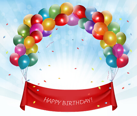 Happy birthday bunte Luftballons Kunst Hintergrund Vektor 02 Hintergrund happy birthday Geburtstag Bunt ballons   