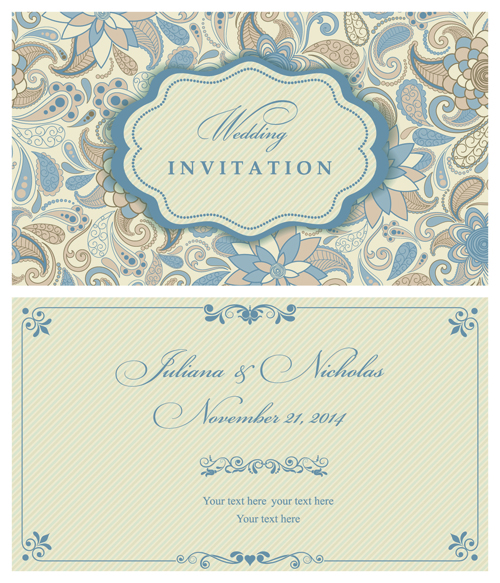 Helle Farbe florale Hochzeit Einladungen Vektor 02 Hochzeit helle Farbe Farbe Einladung   