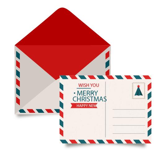 Enveloppe de Noël de carte postale avec des bordures décoratives vecteur 02 Noël enveloppe décoratif carte postale bordures   