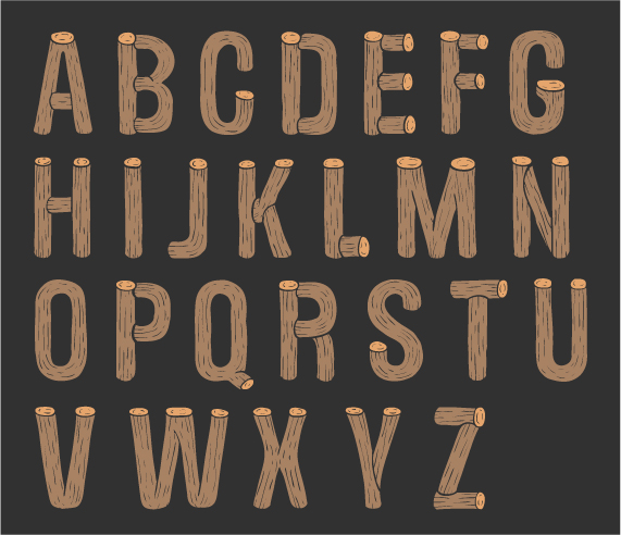 Runder Alphabet-Vektor aus Holz wooden rund alphabet   