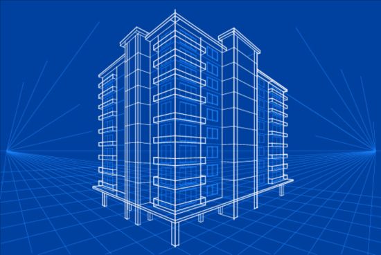Einfache Blaupausen Bauvektoren Design 02 Gebäude einfach Blaulicht   