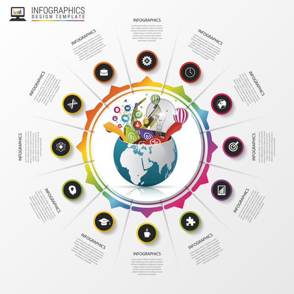 ベクタークリエイティブワールドインフォグラフィックテンプレート15 世界 クリエイティブ インフォグラフィック   