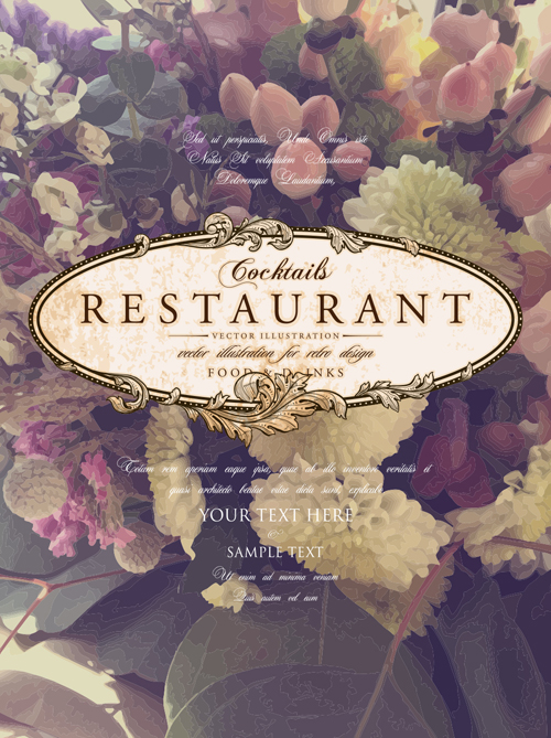 Couverture de menu de restaurant vintage avec fleur brouille fond vecteur 01 vintage restaurant fond fleur couverture   