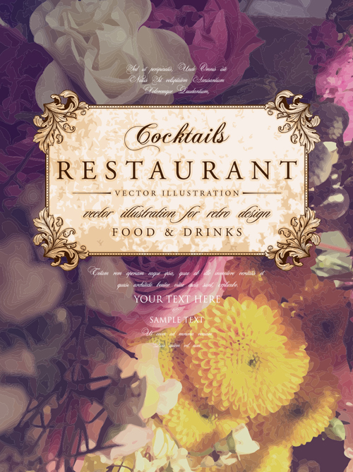 Vintage-Restaurant-Menü Cover mit Blume blüht Hintergrund Vektor 10 vintage restaurant flower cover background   