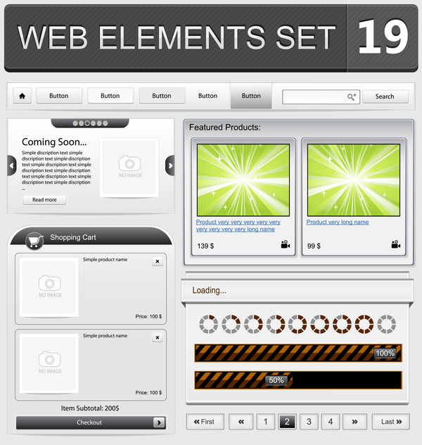 Web-Elemente mit Knopf-Vektormaterial gesetzt 12 web Elemente button   