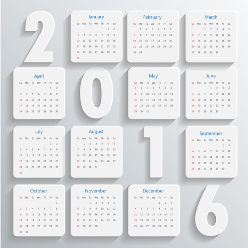 Weiß 2016 Kalender-Vektor weiß Kalender design 2016   